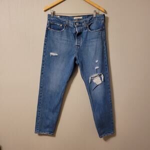 Levis Womens Big E Wedgie Straight Jeans Sz 31 Button Fly High Rise Medium Wash